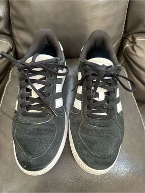 adidas Women’s  Black Suede Sneakers with White Stripes